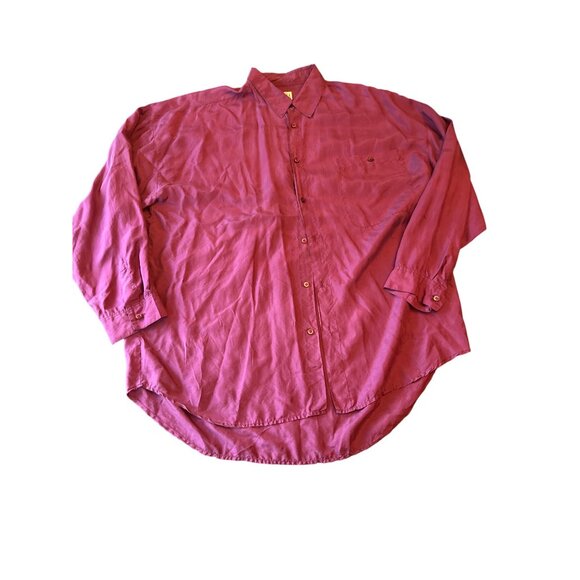 Vintage 80s City Streets Purple 100% Silk Button-Up Long Sleeve Shirt XL - Picture 1 of 5